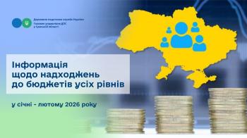 Інформація щодо надходжень до бюджетів усіх рівнів у січні - лютому 2026 року