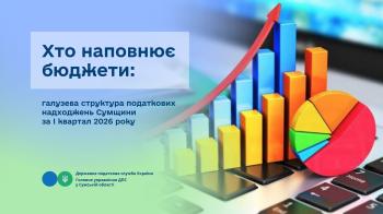 Хто наповнює бюджети: галузева структура податкових надходжень Сумщини за І квартал 2026 року