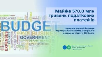 Місцеві бюджети територіальних громад Охтирщини отримали майже 570,0 млн гривень податкових платежів у першому півріччі 2026 року