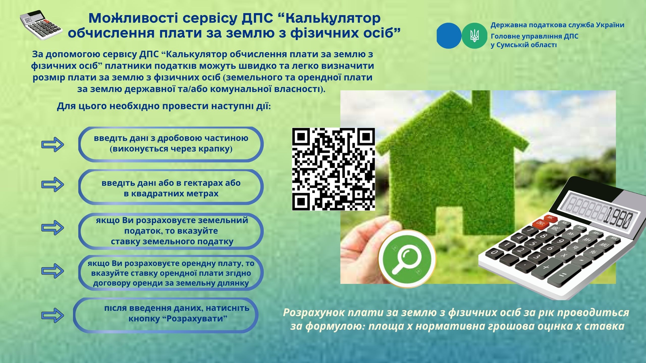 Можливості сервісу ДПС "Калькулятор обчислення плати за землю з фізичних осіб"