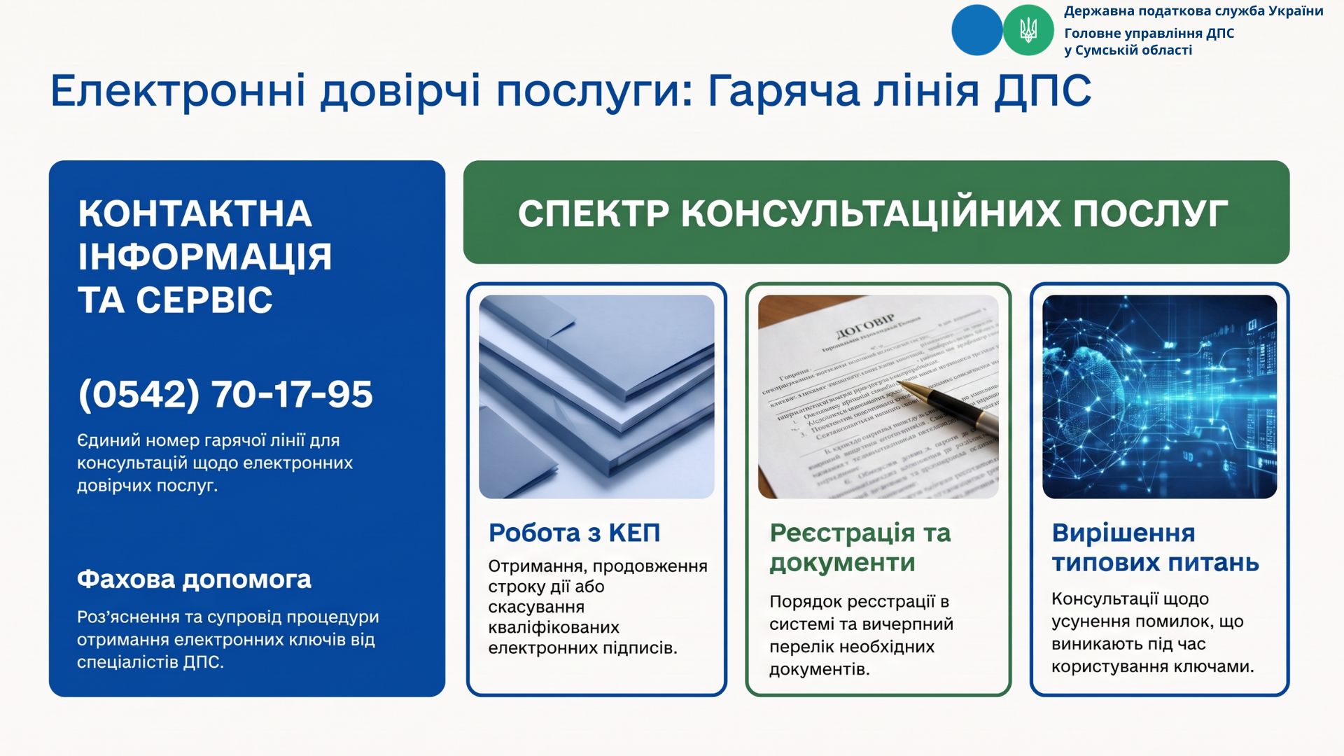 Електронні довірчі послуги для платників: телефонні консультації від ДПС Сумщини