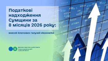 Податкові надходження Сумщини за 8 місяців 2026 року: внесок ключових галузей економіки 