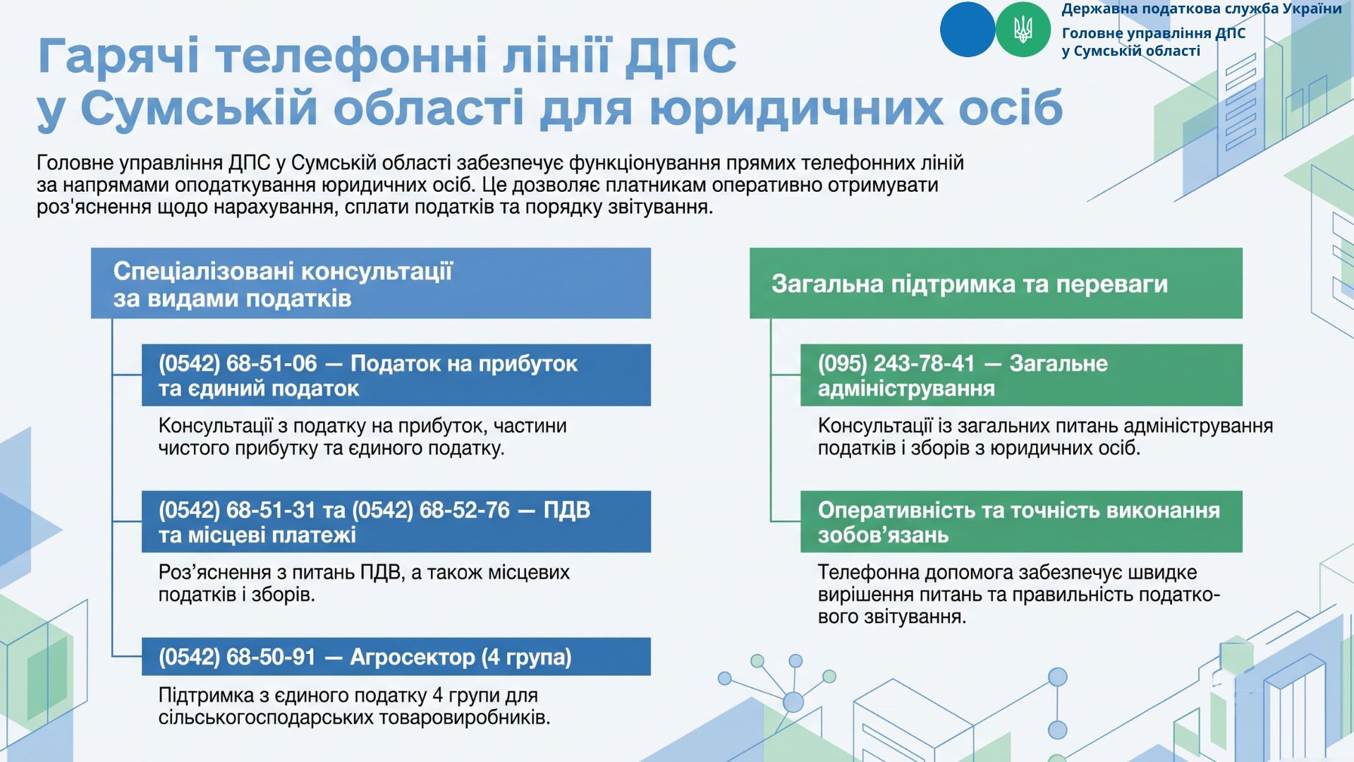 Податки та звітність: ДПС Сумщини консультує юридичних осіб з актуальних питань оподаткування