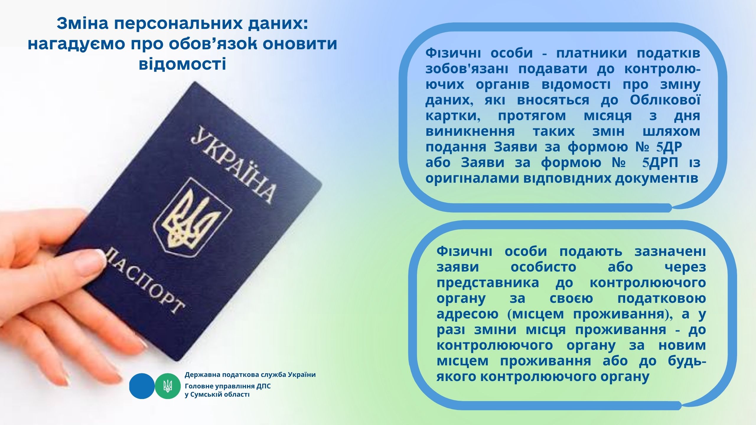 Зміна персональних даних: нагадуємо про обов'язок оновити відомості