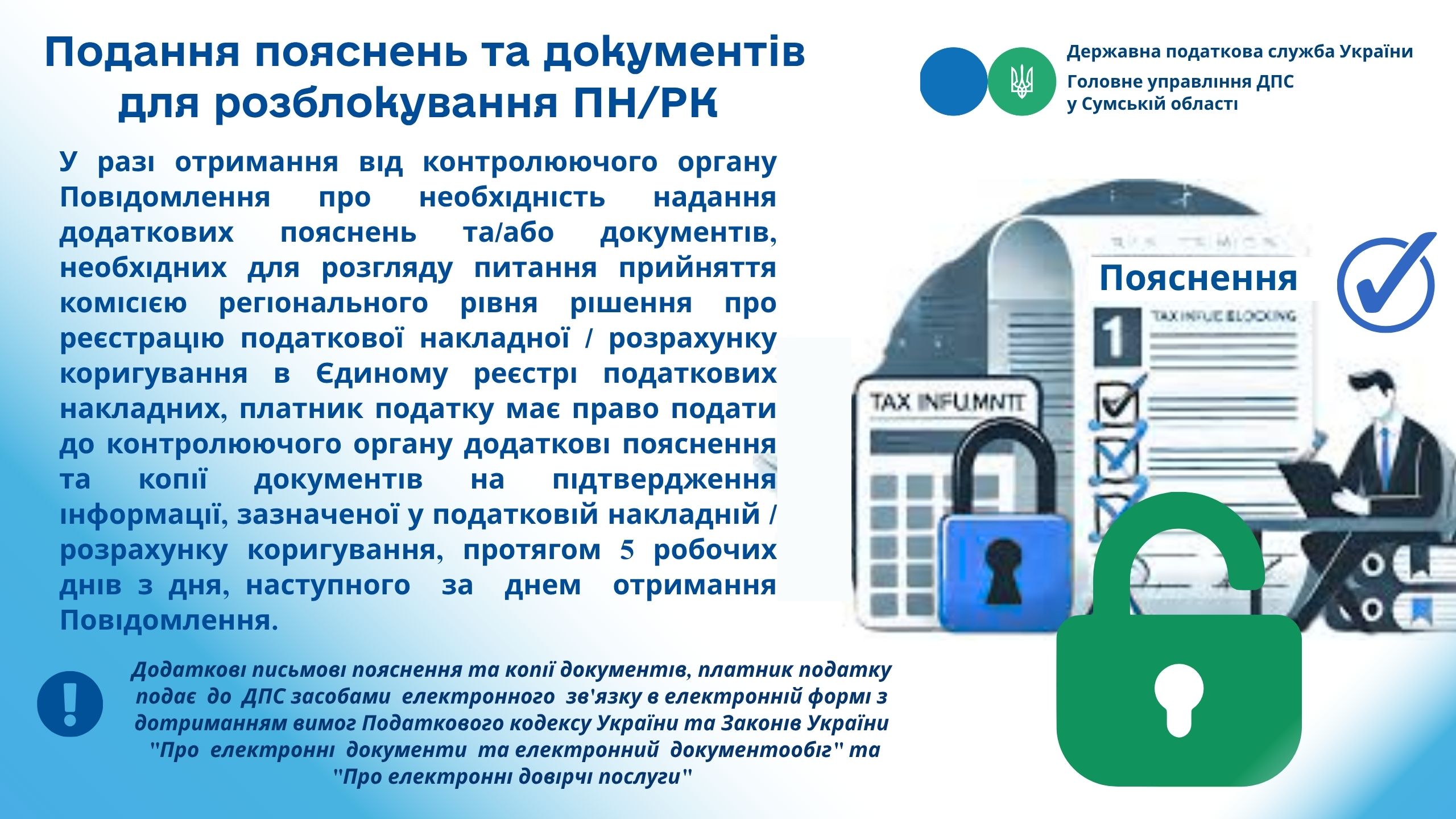 Подання пояснень та документів для розблокування ПН/РК